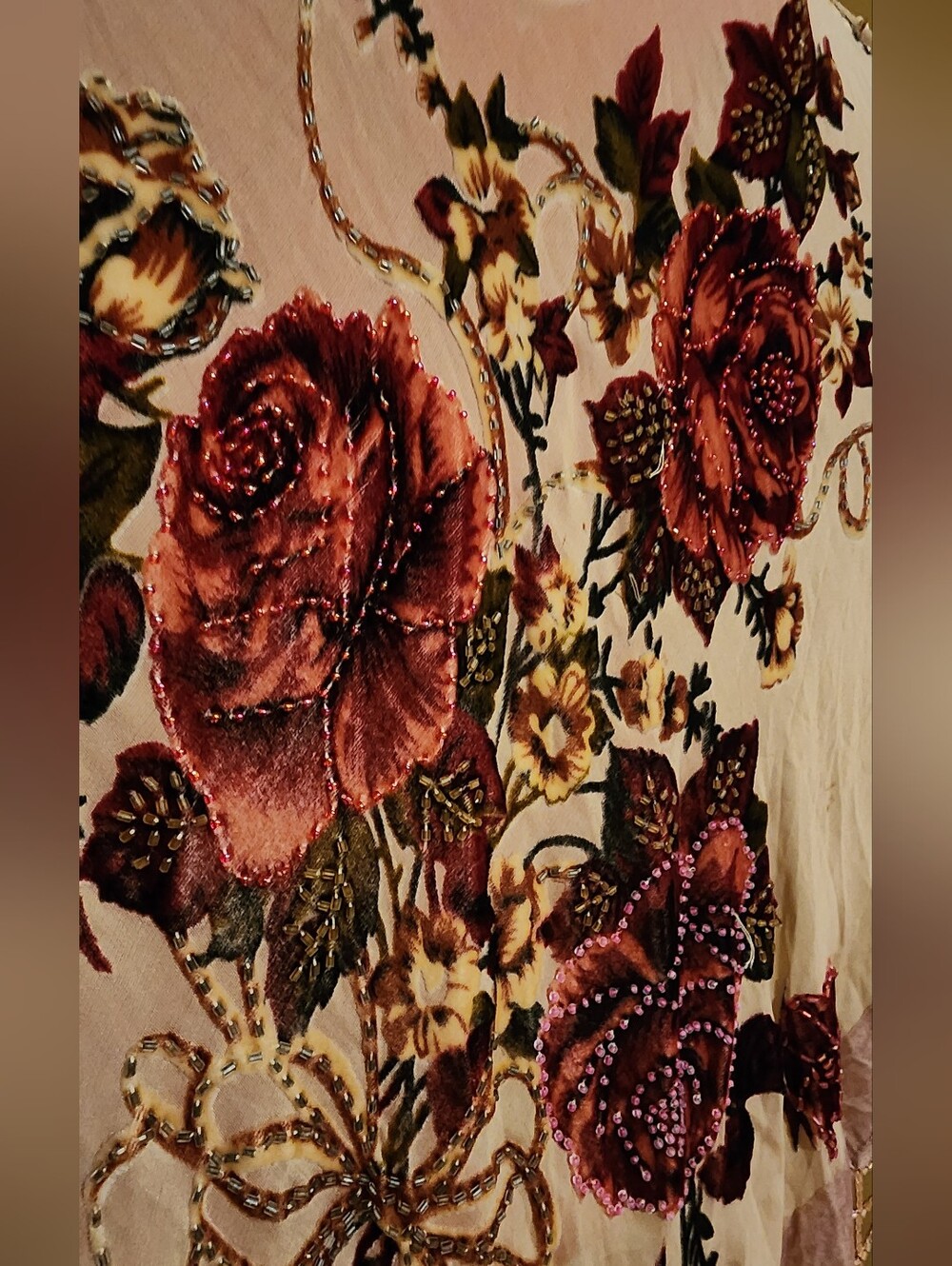 Vintage Caché NWT Burnout Velvet Floral Fringe Poncho Shawl Wrap - Picture 3 of 5